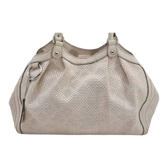 GUCCI Guccissima Sukey Medium Size Tote Bag Straw & Leather Lightly Loved - Picture 4 of 16